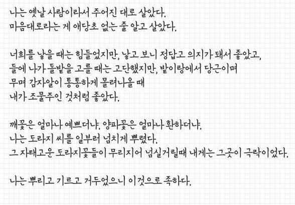 어느 시인의 어머니가 남긴 마지막 편지 (발췌)   