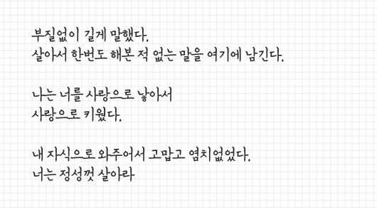 어느 시인의 어머니가 남긴 마지막 편지 (발췌)   
