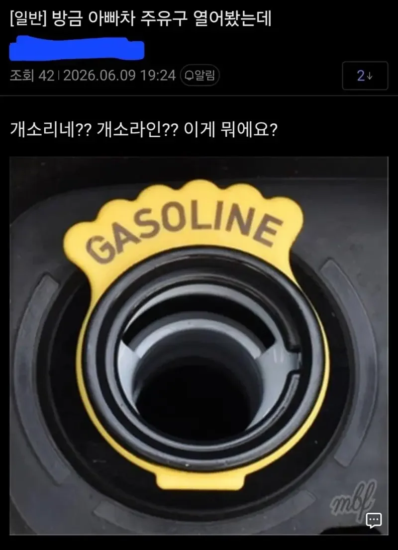 아빠차 주유구 열었더니 개소리네?? 이거뭐임?
