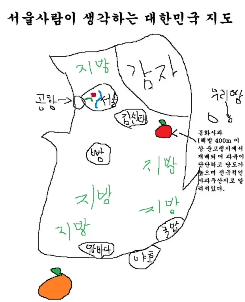 서울사람들이 생각하는 대한민국지도