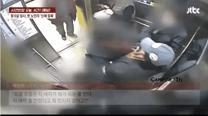 엘베에서 아이를 못 만지게 한다고 엄마를 폭행하는 노인